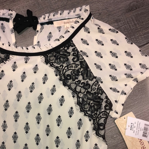 Lacy Black and Tan top with tie up on the back - Picture 2 of 8